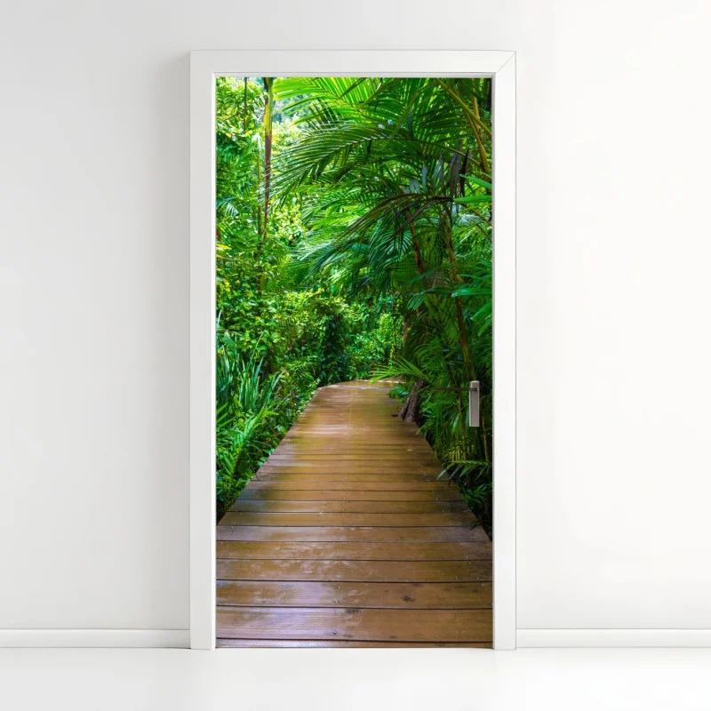 Door sticker mangrove boardwalk through lush green jungle