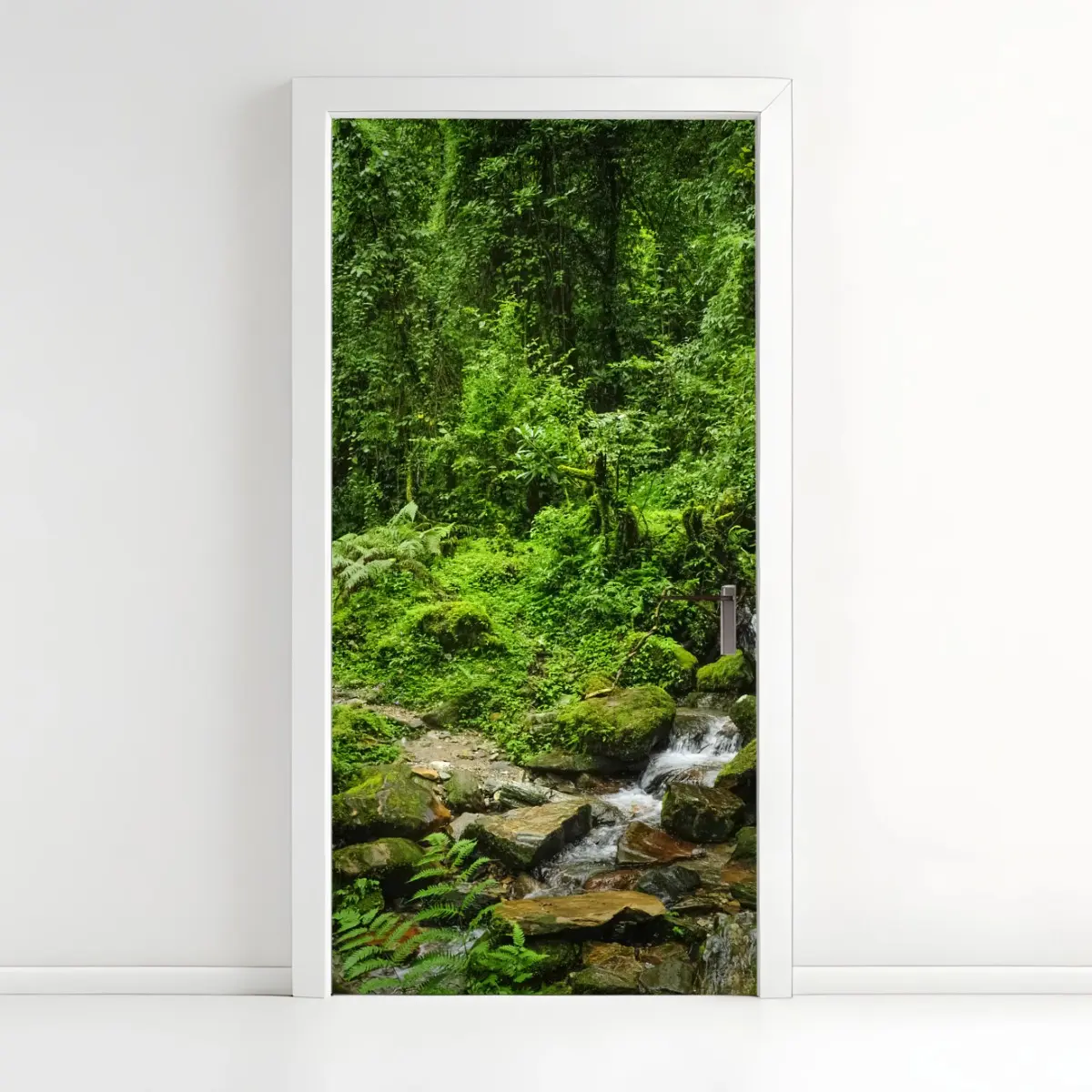 Door sticker lush green forest waterfall • Wallissimo® Door sticker lush green forest waterfall • Wallissimo®