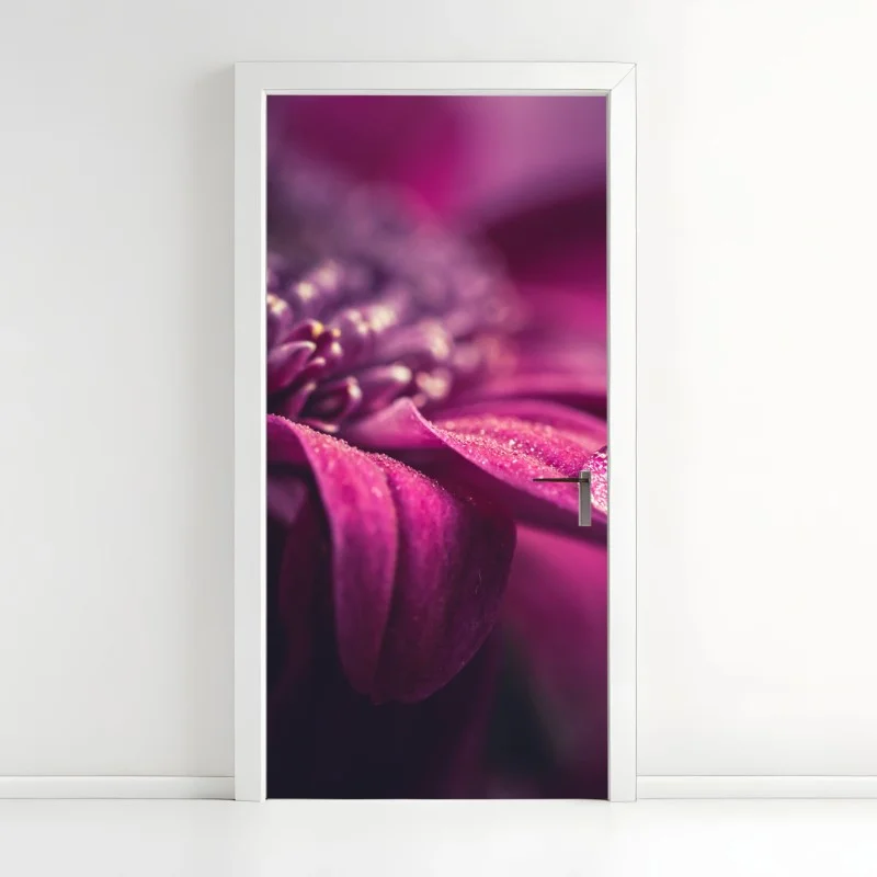 Door sticker purple macro blossom with dewdrop