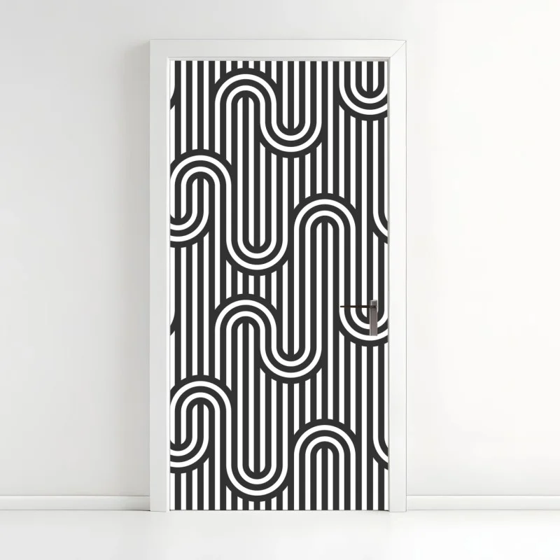 Door sticker black and white geometric optical pattern