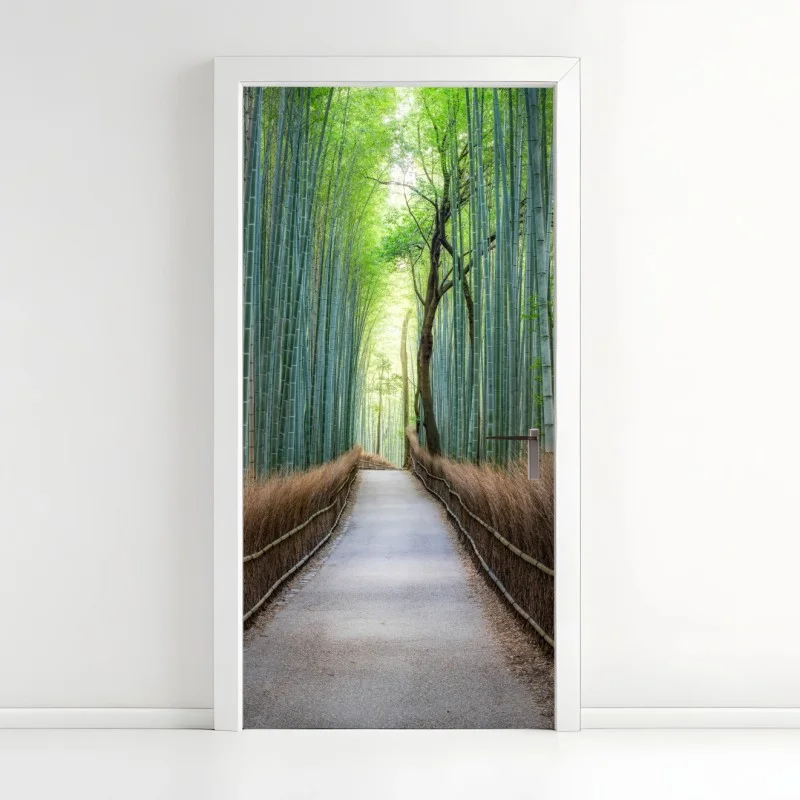 Door sticker serene bamboo forest pathway