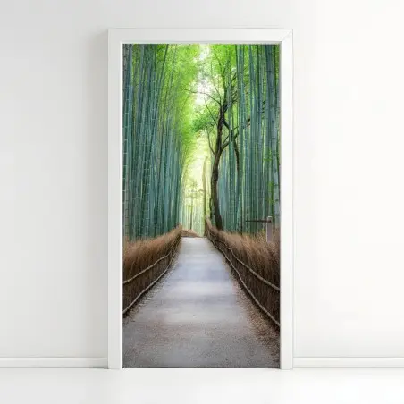 Door sticker serene bamboo forest pathway • Wallissimo®