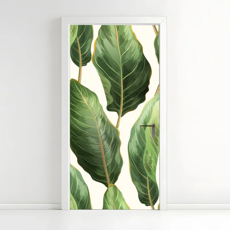 Door sticker golden leaf pattern on white background • Wallissimo®