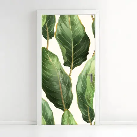 Door sticker tropical banana leaf seamless pattern • Wallissimo®