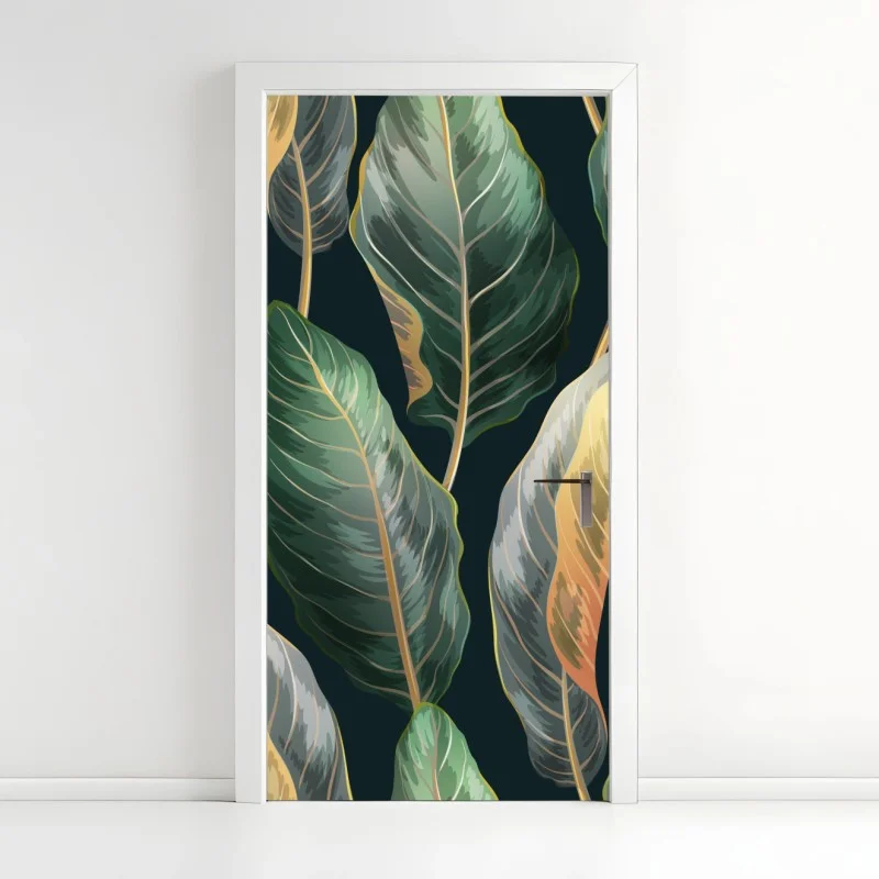 Door sticker vintage tropical leaves pattern
