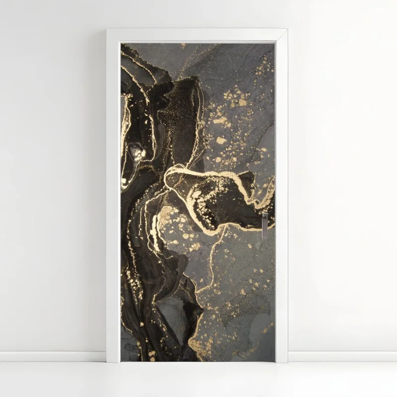 Door sticker luxury black and gold marble abstract