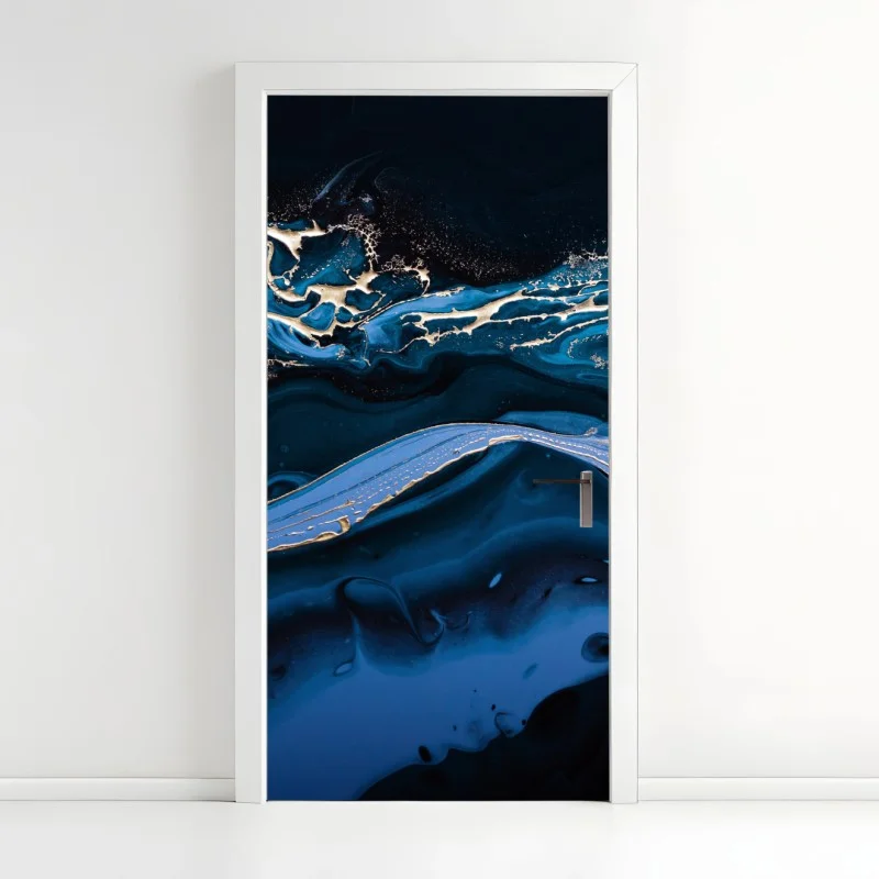 Door sticker navy and gold abstract flow
