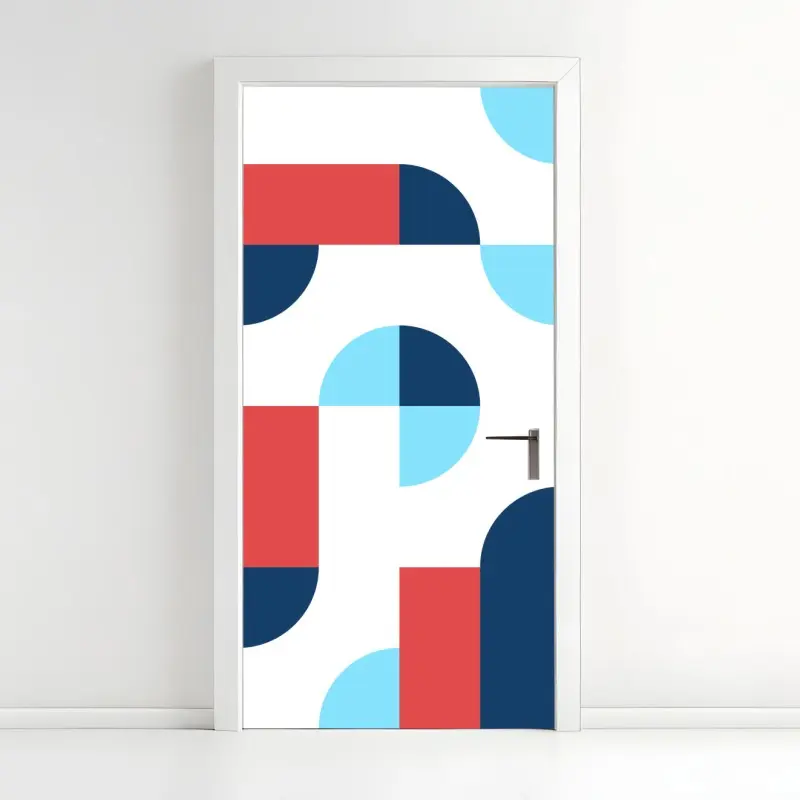 Door sticker bold geometric pattern in navy and coral