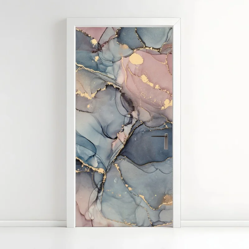 Door sticker soft pastel fluid marble with gold veins