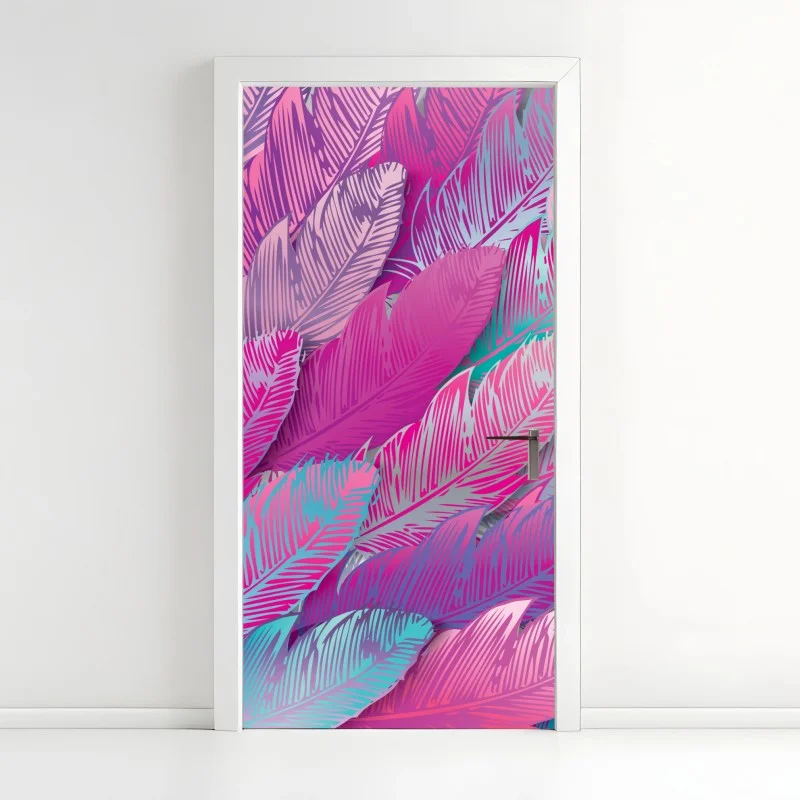 Door sticker iridescent pink feather pattern