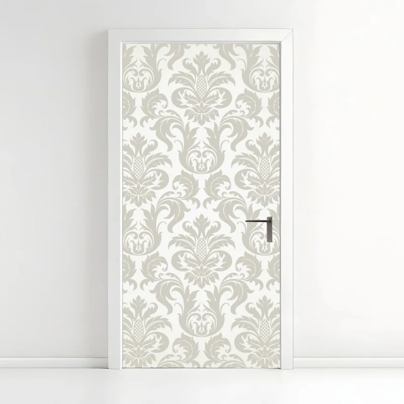 Door sticker elegant beige damask pattern