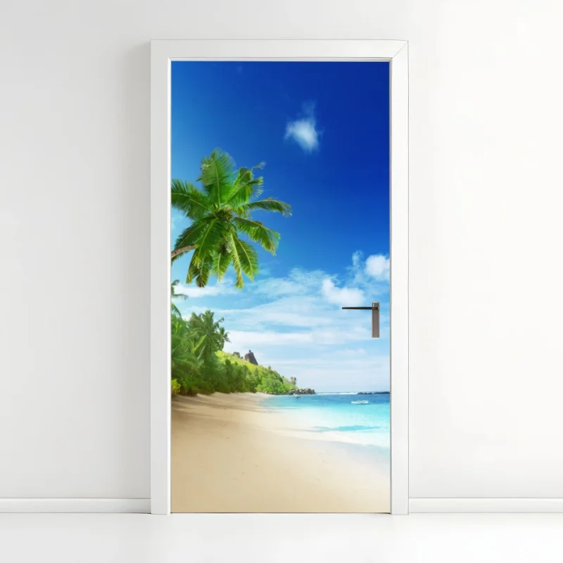 Door sticker sunset on Mahe beach, Seychelles