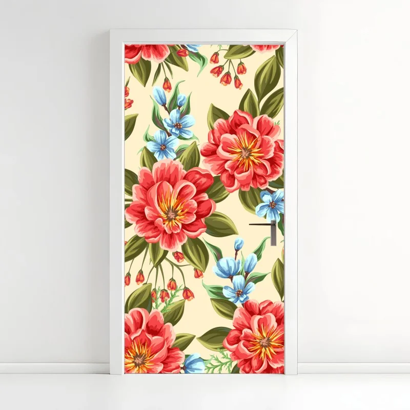 Door sticker vibrant watercolor floral pattern