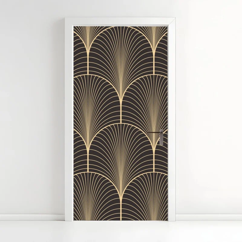 Door sticker art deco gold fan pattern