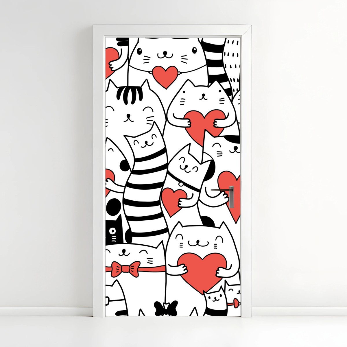Door sticker cute cats with hearts pattern • Wallissimo® Door sticker cute cats with hearts pattern • Wallissimo®