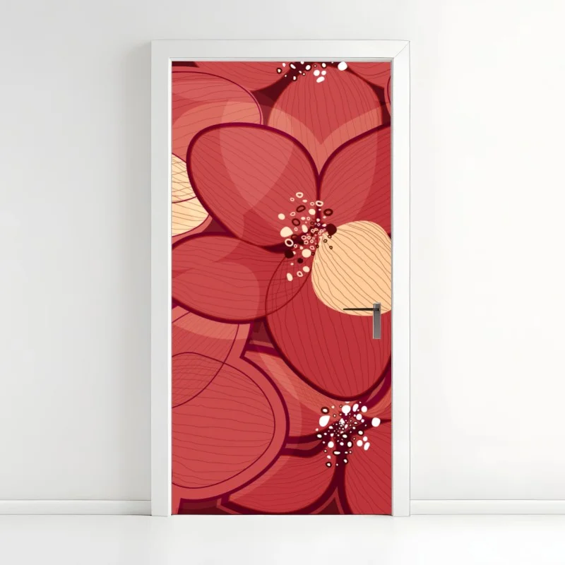 Door sticker red floral pattern with beige centers