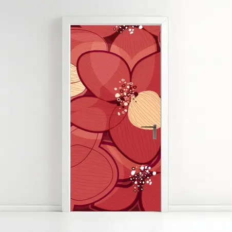 Door sticker red floral pattern with beige centers • Wallissimo®