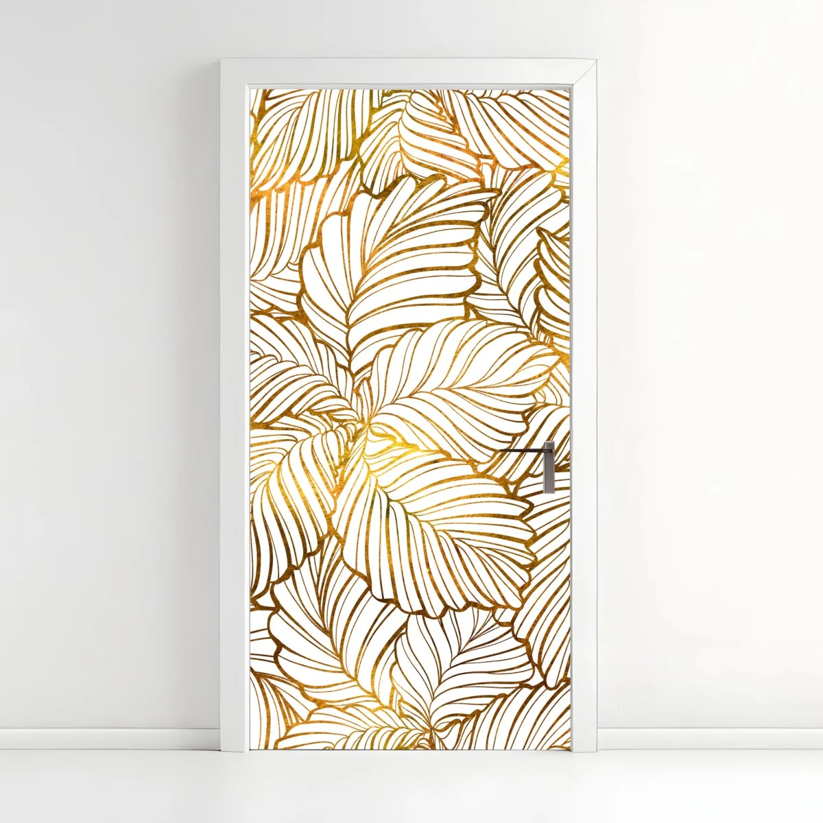 Door sticker golden leaf line art pattern ⁕ Wallissimo® Door sticker golden leaf line art pattern ⁕ Wallissimo®