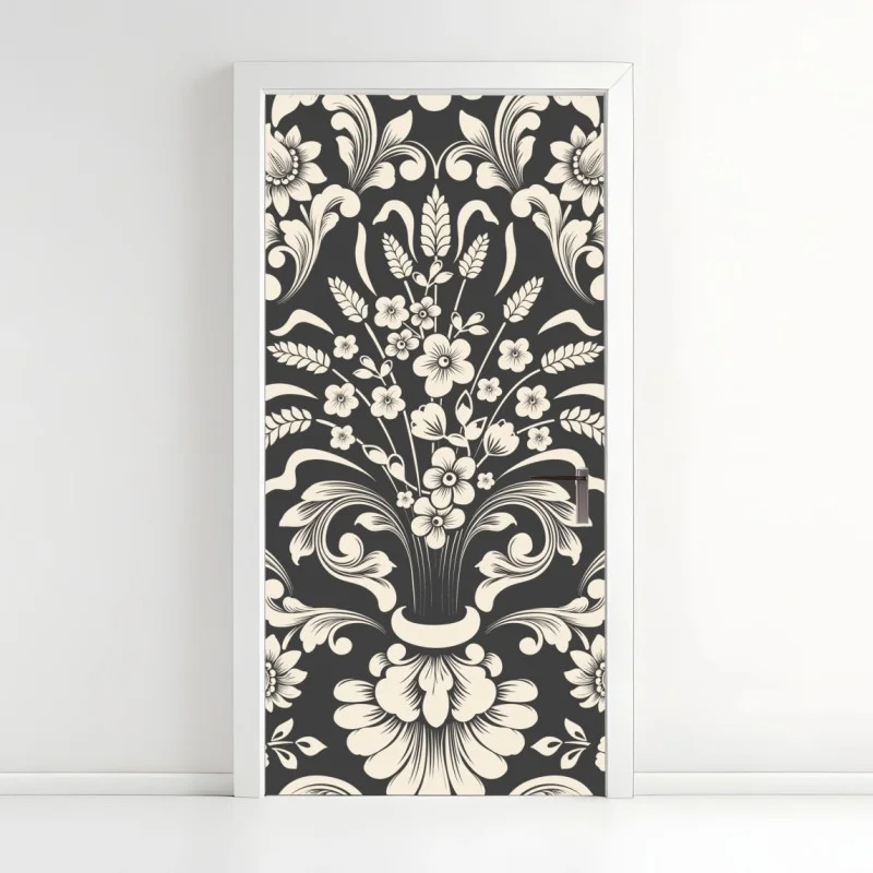 Door sticker vintage floral damask pattern