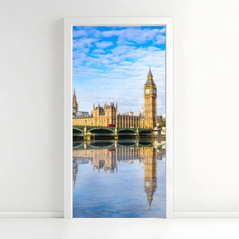 Door sticker London skyline with river reflection