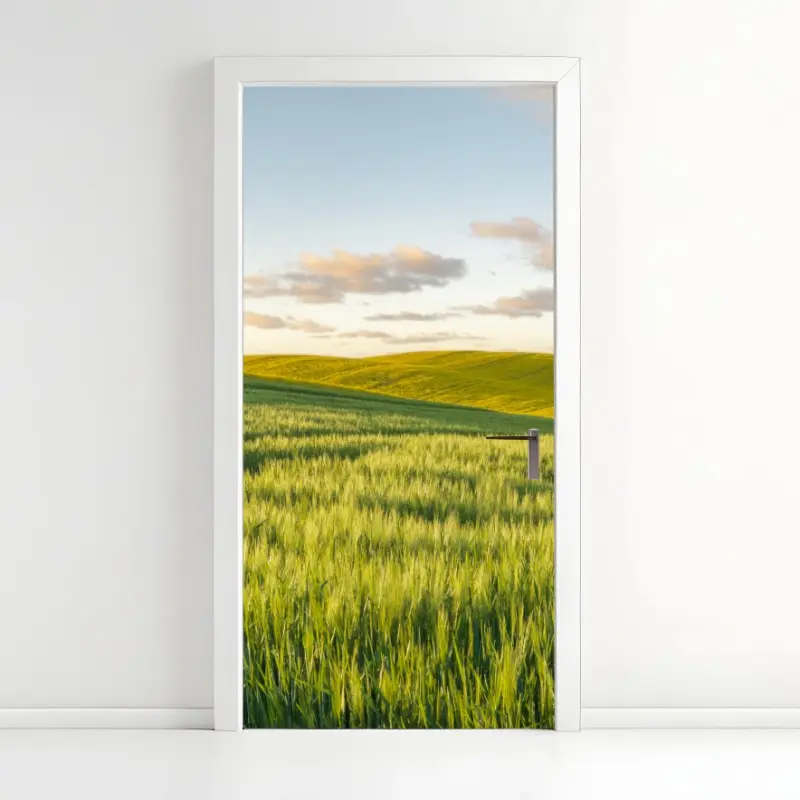 Door sticker serene green meadow panorama