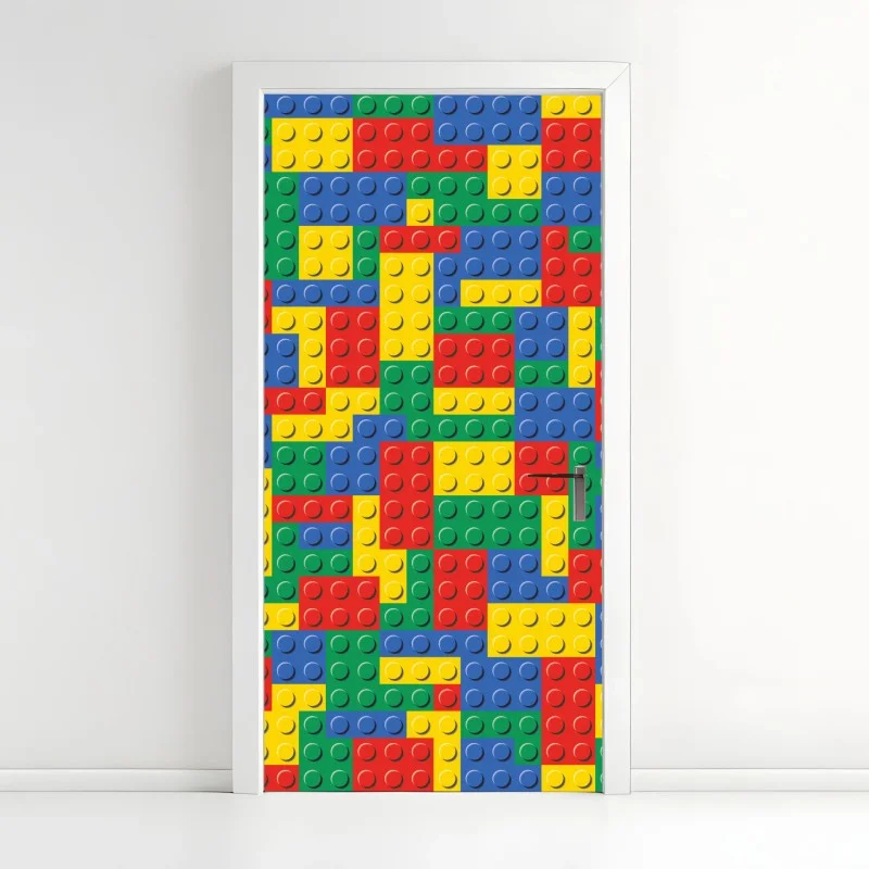 Door sticker colorful building block pattern