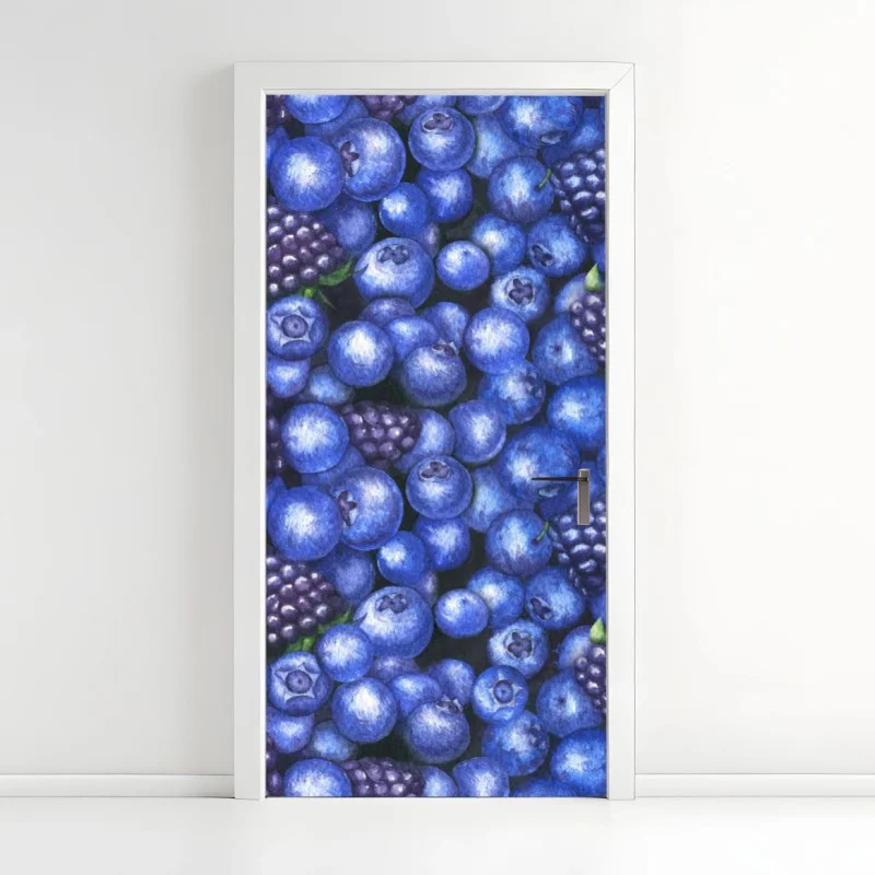 Door sticker blueberry and blackberry watercolor pattern