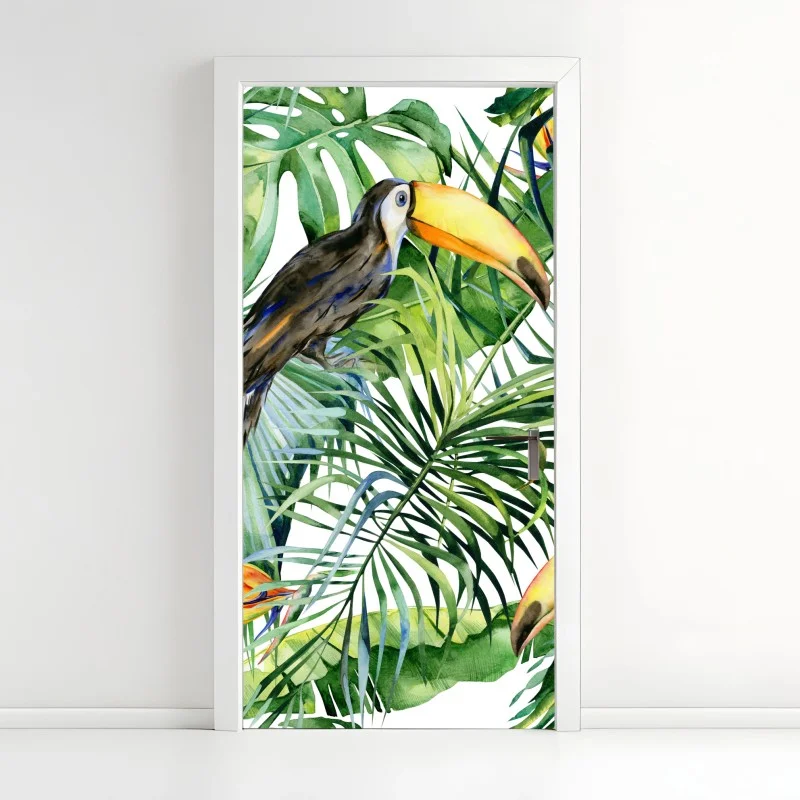 Door sticker watercolor tropical toucan pattern