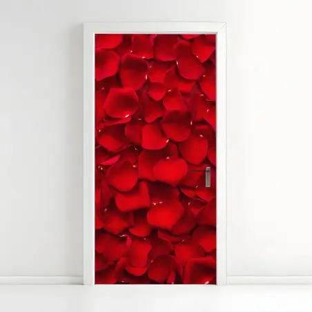 Door sticker red rose petal background • Wallissimo®