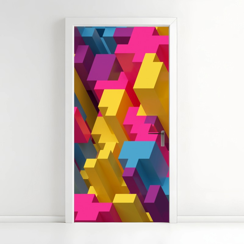 Door sticker vibrant 3d voxel pattern