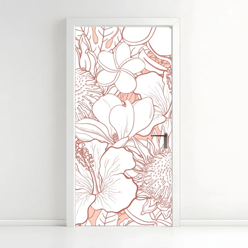 Door sticker delicate coral floral pattern
