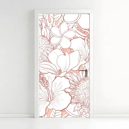 Door sticker delicate coral floral pattern • Wallissimo®