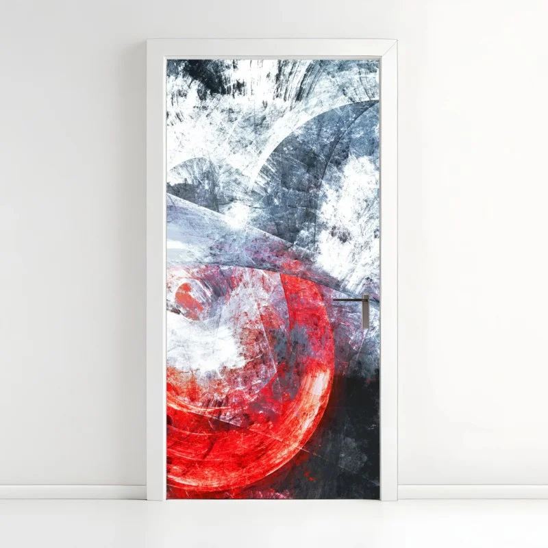 Door sticker dynamic red and white abstract motion