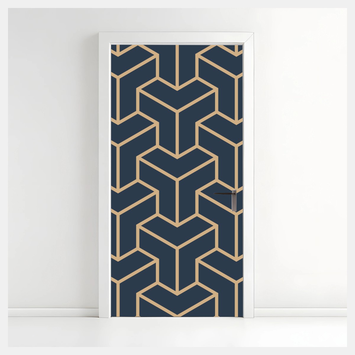 Door sticker navy geometric cube pattern ⁕ Wallissimo® Door sticker navy geometric cube pattern ⁕ Wallissimo®