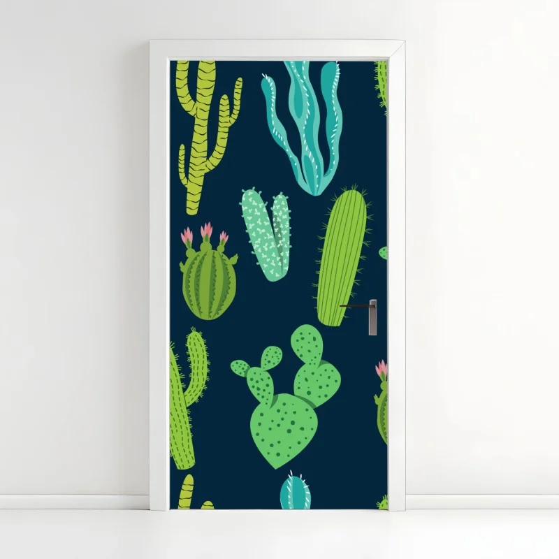 Door sticker green cactus and succulent pattern ⁕ Wallissimo®