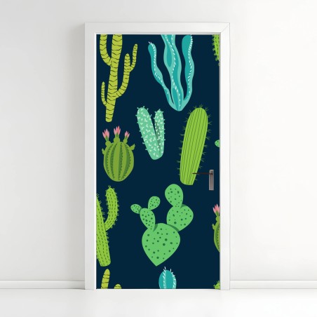 Door sticker green cactus and succulent pattern • Wallissimo®