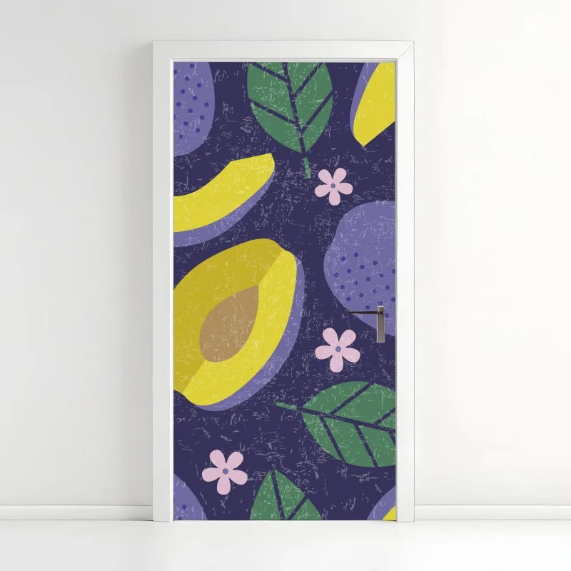 Door sticker playful plum and leaf pattern