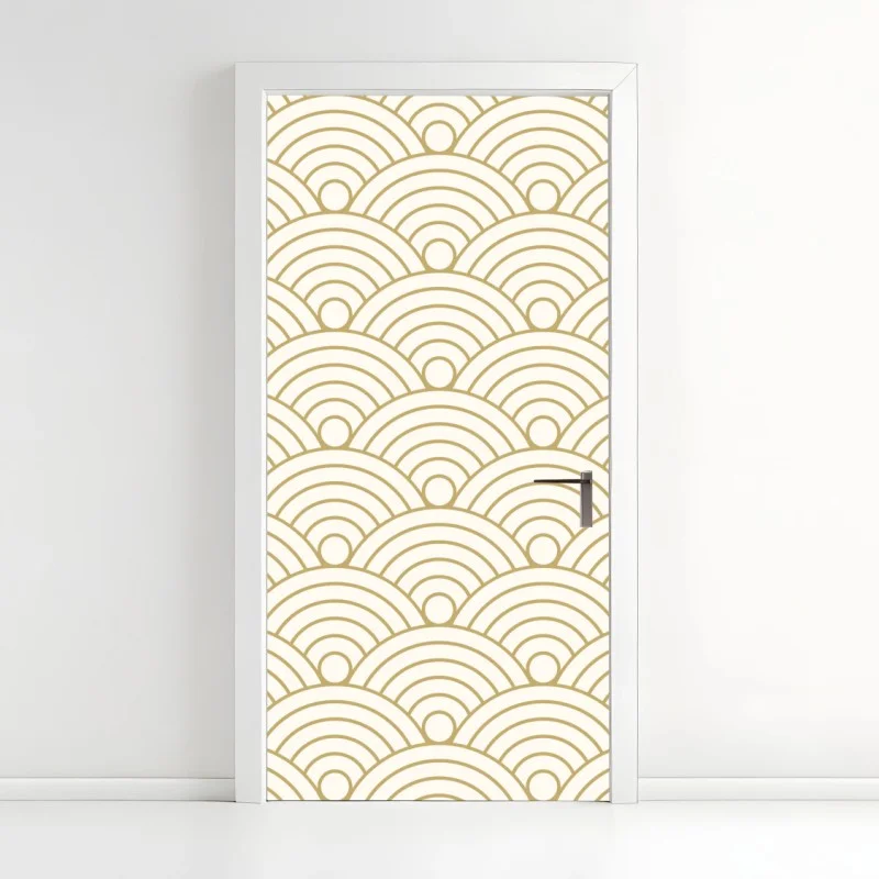 Door sticker gold seigaiha wave pattern