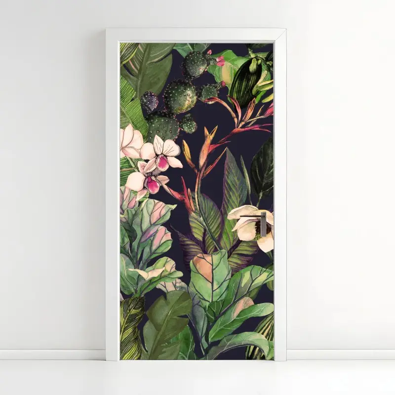 Door sticker tropical watercolor botanical pattern