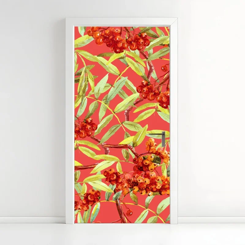 Door sticker watercolor rowan berries pattern