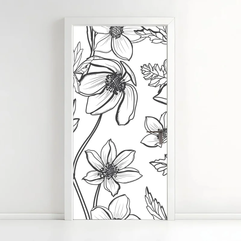 Door sticker botanical line art floral pattern