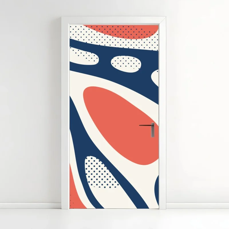 Door sticker retro coral and navy abstract pattern