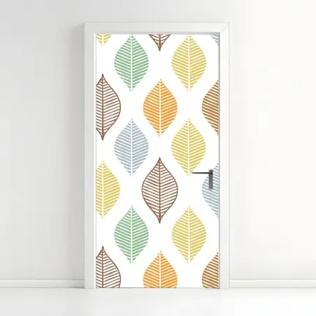 Door sticker pastel leaf pattern wall art • Wallissimo®