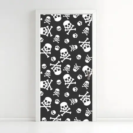 Door sticker white skull pattern on gray background • Wallissimo®