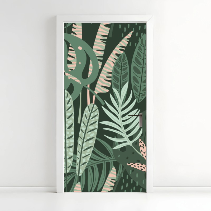 Door sticker tropical leaf botanical pattern