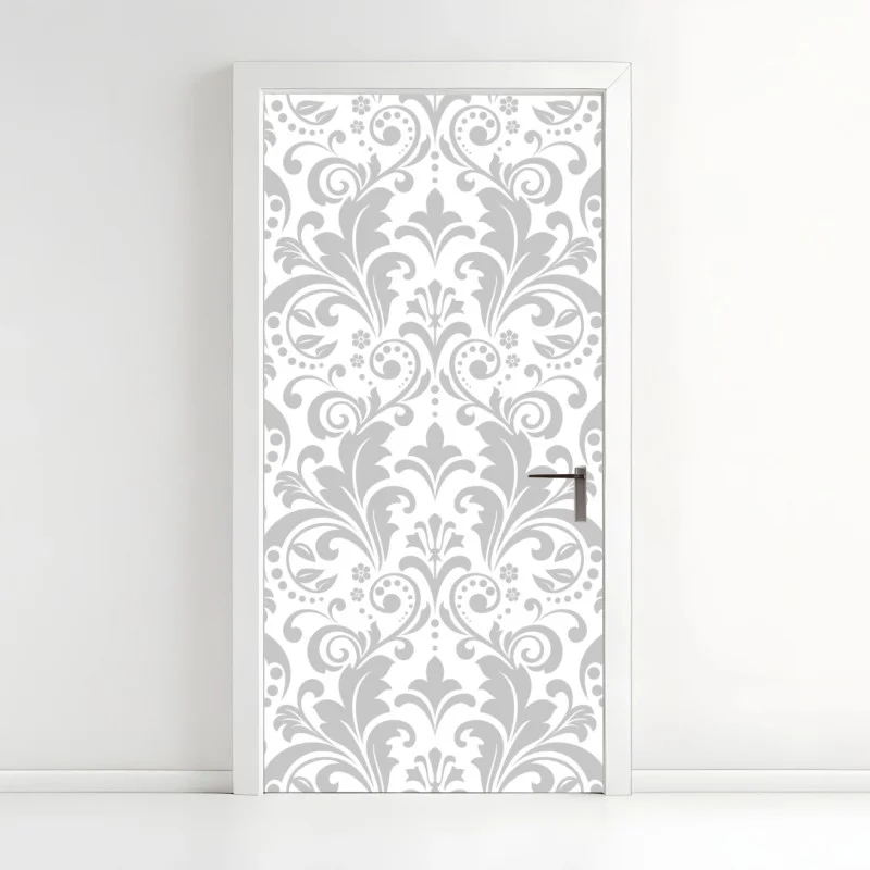 Door sticker elegant gray damask pattern