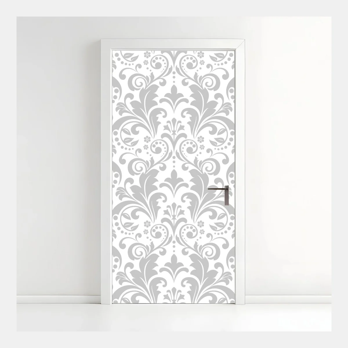 Door sticker elegant gray damask pattern • Wallissimo® Door sticker elegant gray damask pattern • Wallissimo®