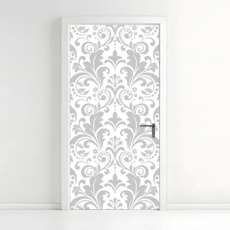 Door sticker elegant gray damask pattern • Wallissimo®