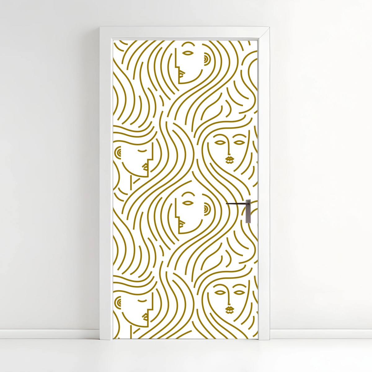 Door sticker golden flowing faces seamless pattern • Wallissimo® Door sticker golden flowing faces seamless pattern • Wallissimo®