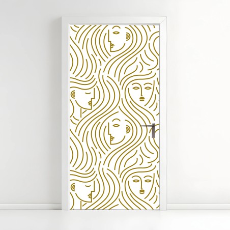 Door sticker golden flowing faces seamless pattern • Wallissimo®